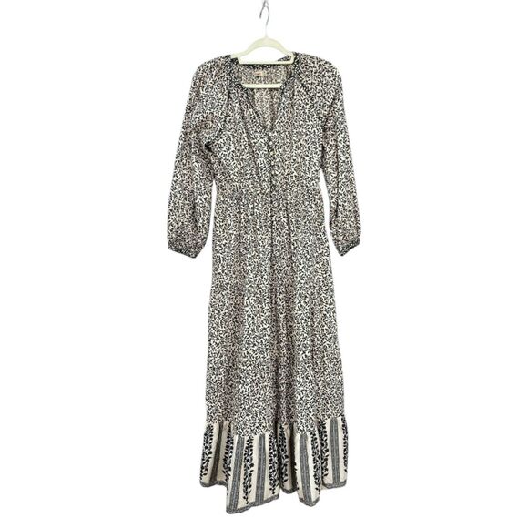 Faherty Phoebe Floral Block Print Maxi Dress Small Pockets Cream Black Blogger - Picture 2 of 9